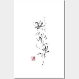 Magnolia scroll sumi-e painting Posters and Art